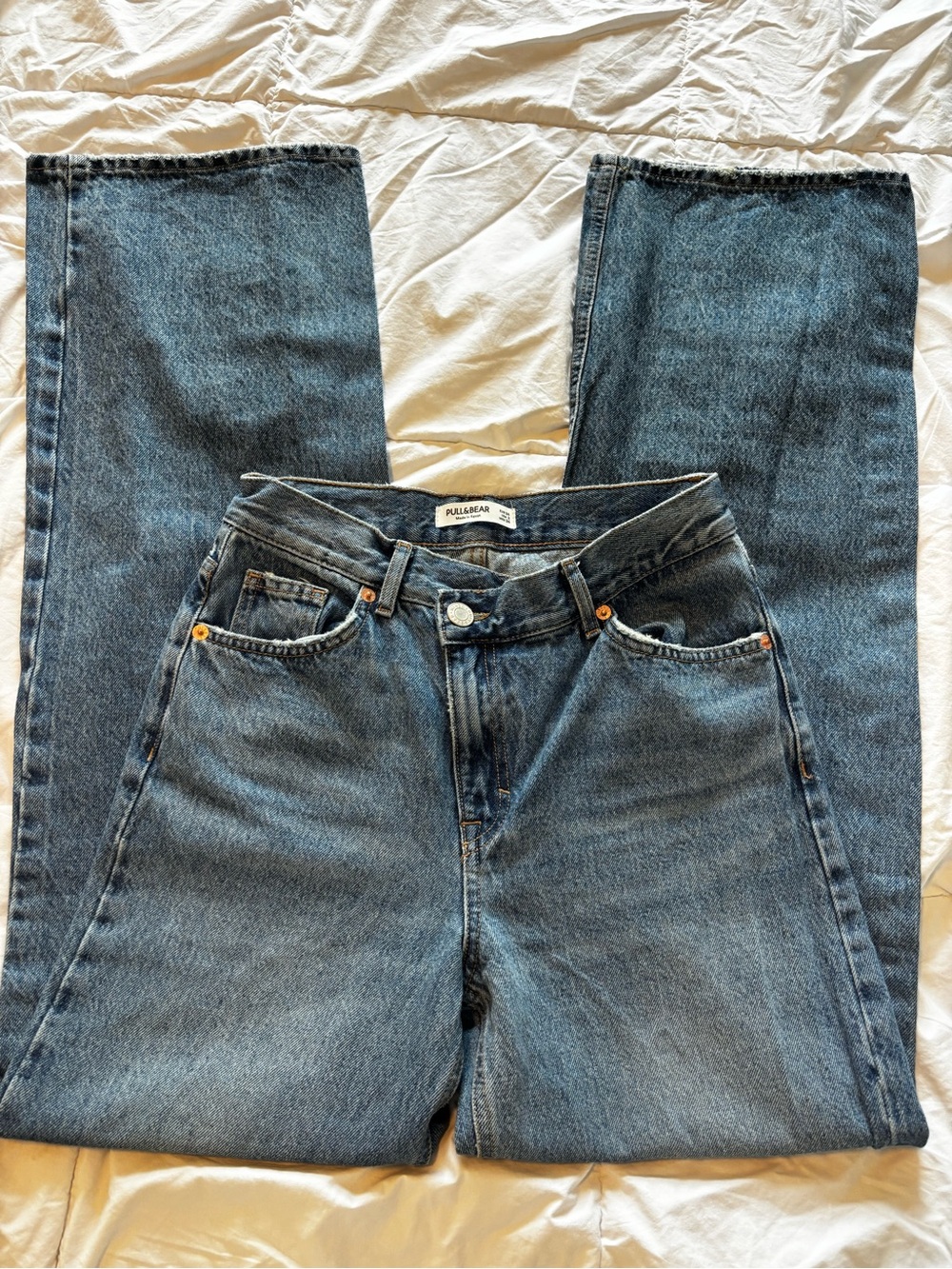 Pull & Bear Wide leg crossover jeans women’s size 2 blue denim/ 100% cotton